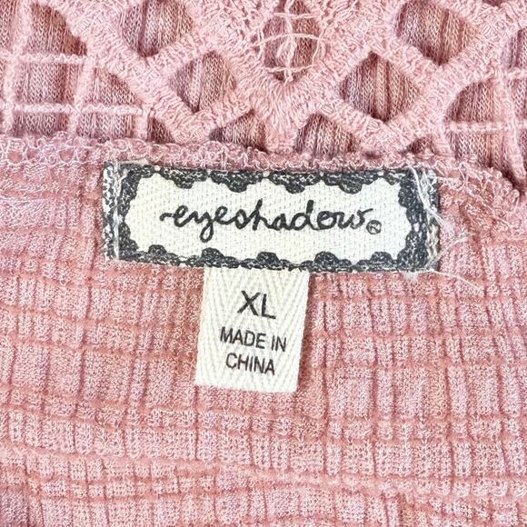EYESHADOW PINK GAUZE CROCHET BOHO BLOUSE FLOWY HALF SLEEVE SIZE LARGE - Picture 6 of 9